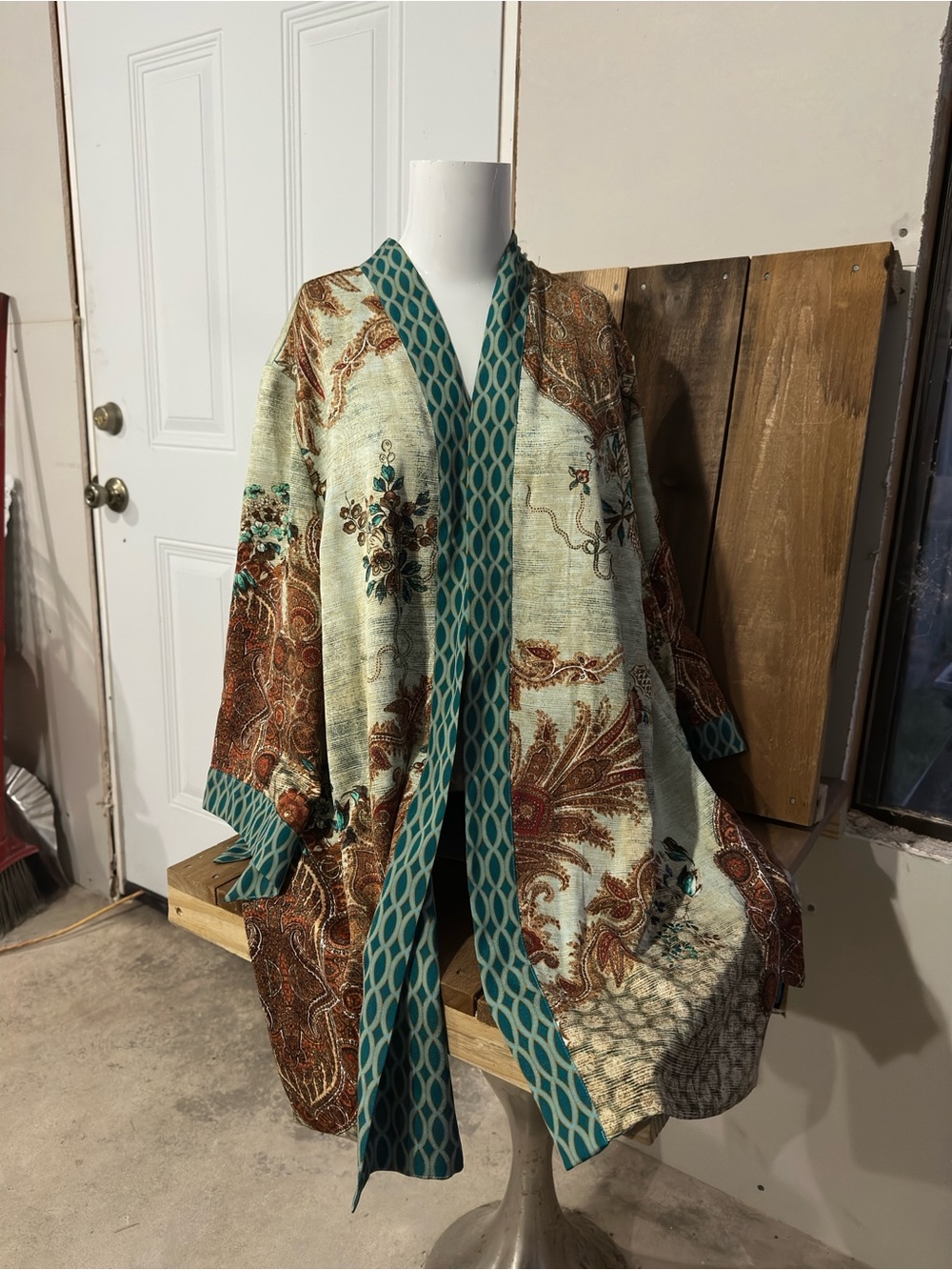 Chico's Teal and Rust Boho Kimono Jacket